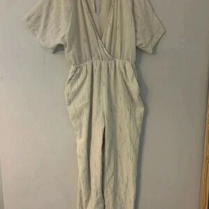 Anthropologie Feather Bone Soleil Cream V-Neck Jumpsuit